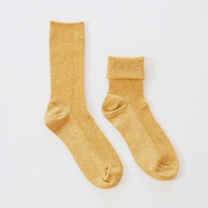 Winter Cotton Solid Shiny Woman Simple Socks Fashion Art Fold Female Student Thick Warm Socks Shiny Metallic Line Sock