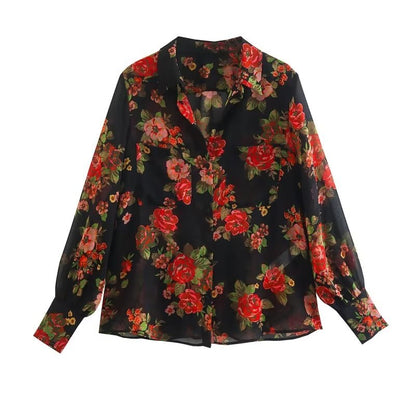 Women Solid Blouses Casual Long Sleeved Thin Tops Pockets Single Breasted T-Shirts Turn Down Collar Translucent Tops