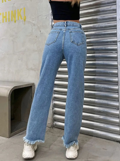 Cowboy pants women's fashion simple and easy to wear slim fit slim and slightly flared