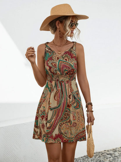New knotted printed drawstring dress