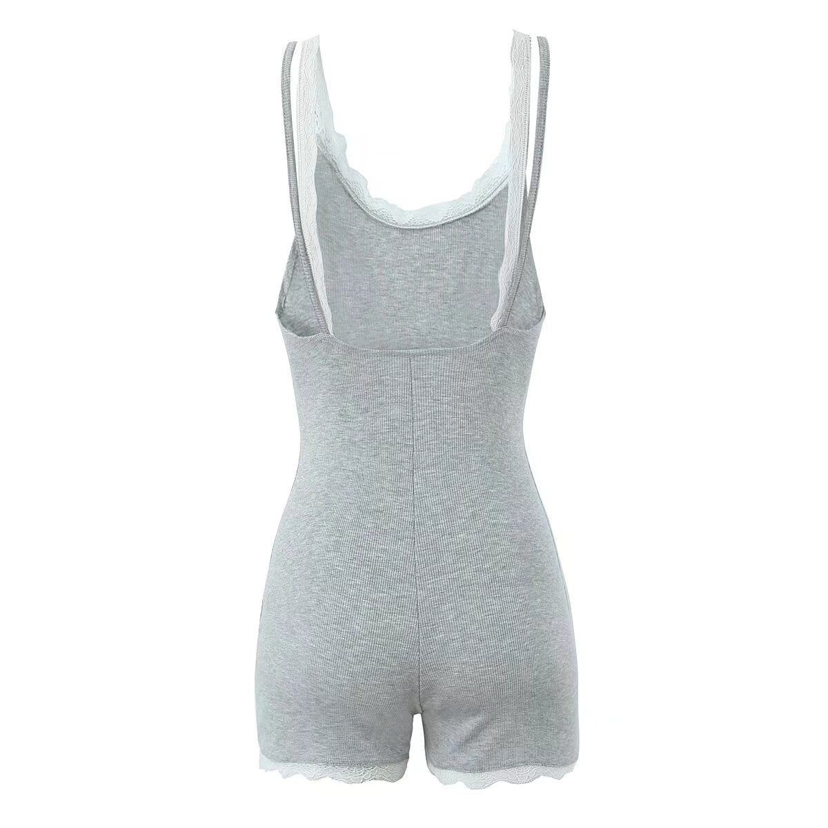 Two tone knitted sleeveless lace edge jumpsuit