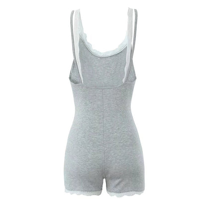 Two tone knitted sleeveless lace edge jumpsuit