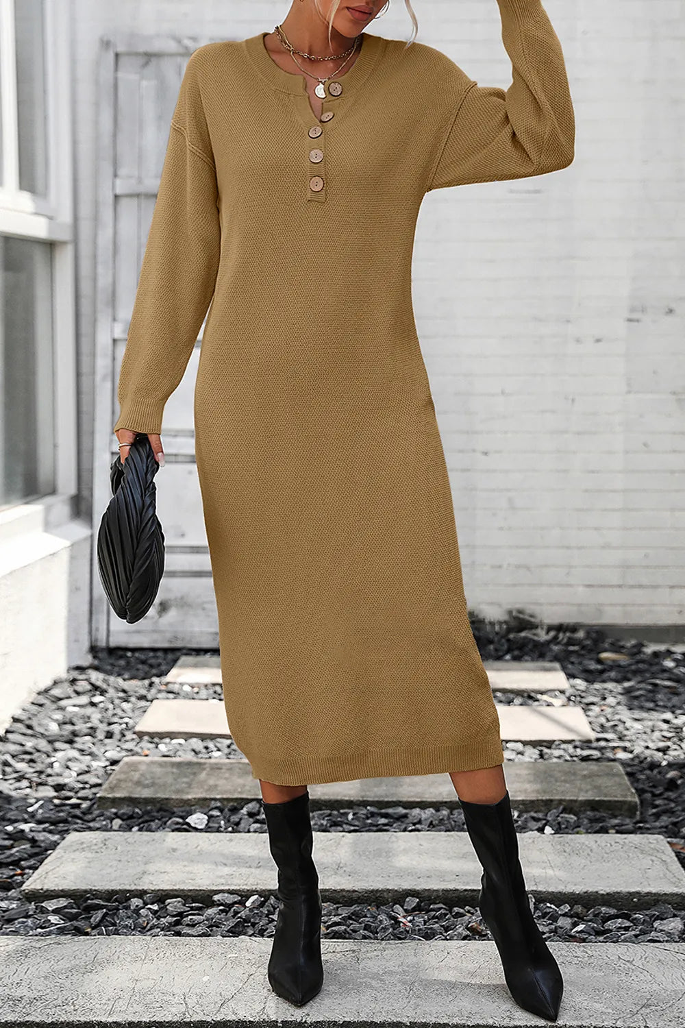 Button knit sweater dress fashionable temperament commuting women's sweater women