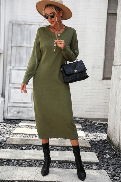 Button knit sweater dress fashionable temperament commuting women's sweater women