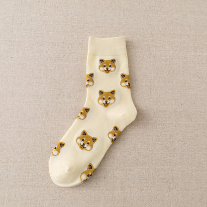New Cute Cartoon Middle Tube Socks Creative Female Sokken Shiba Inu Dalmatian Malzis socks