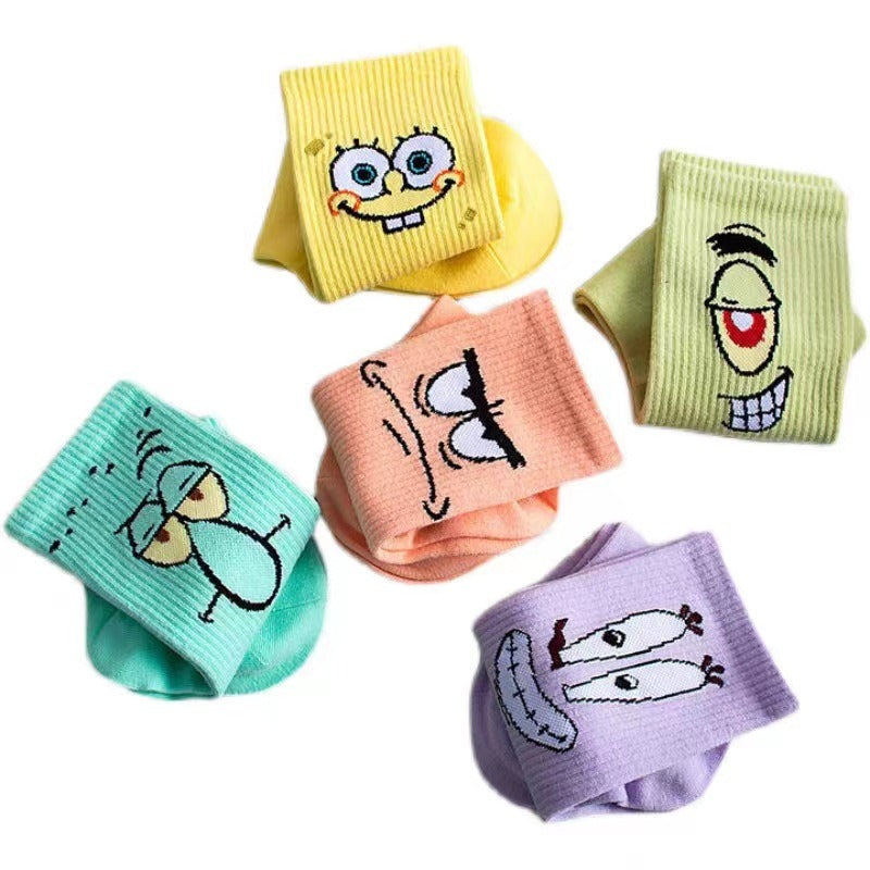 Colored cartoon long tube socks for autumn and winter SpongeBob SquarePants funny mid tube socks