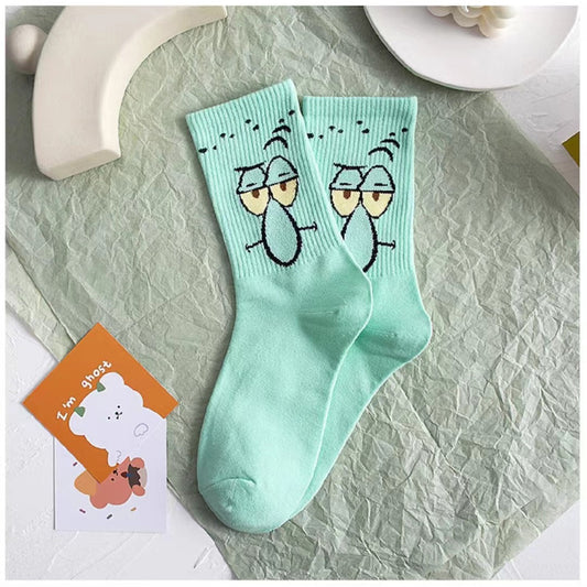 Colored cartoon long tube socks for autumn and winter SpongeBob SquarePants funny mid tube socks