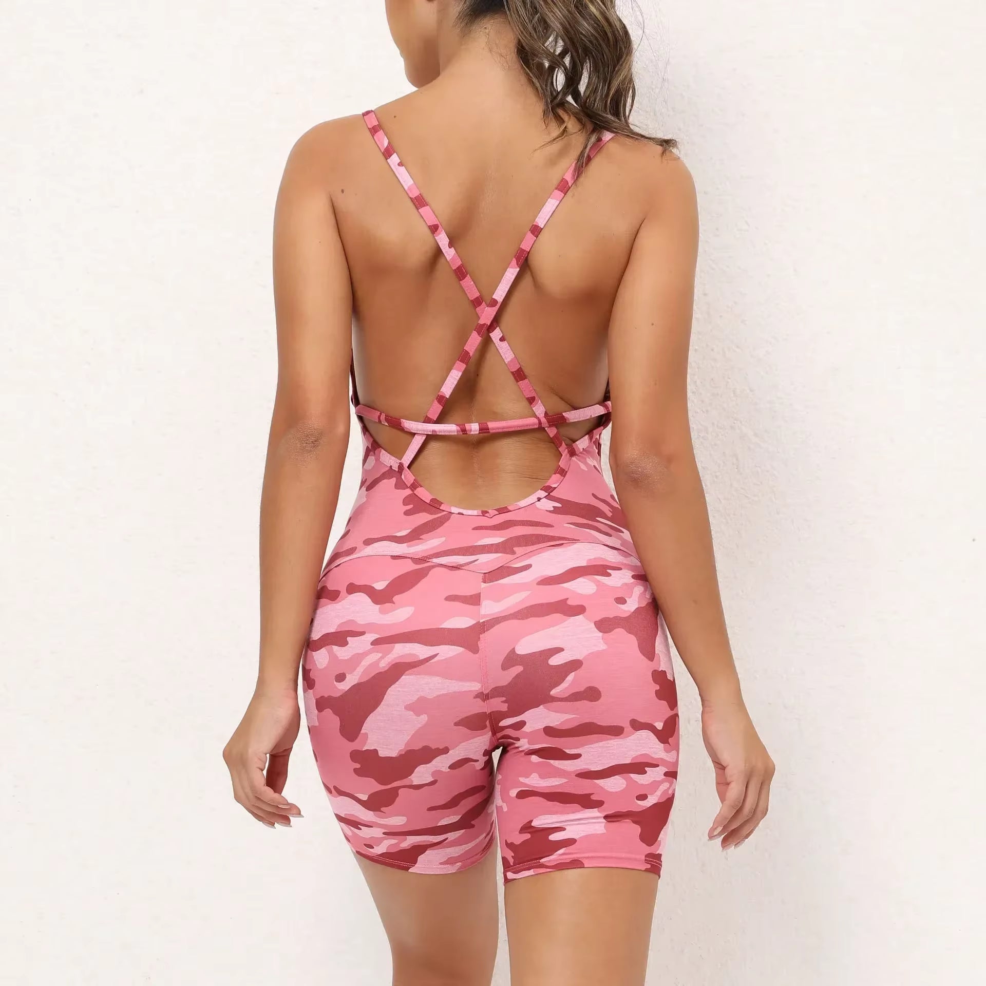 Seamless Yoga Jumpsuits Sports Fitness Backless Hip-Lifting Running Jumpsuits Training Dance Dress Gym Workout Clothes for Women